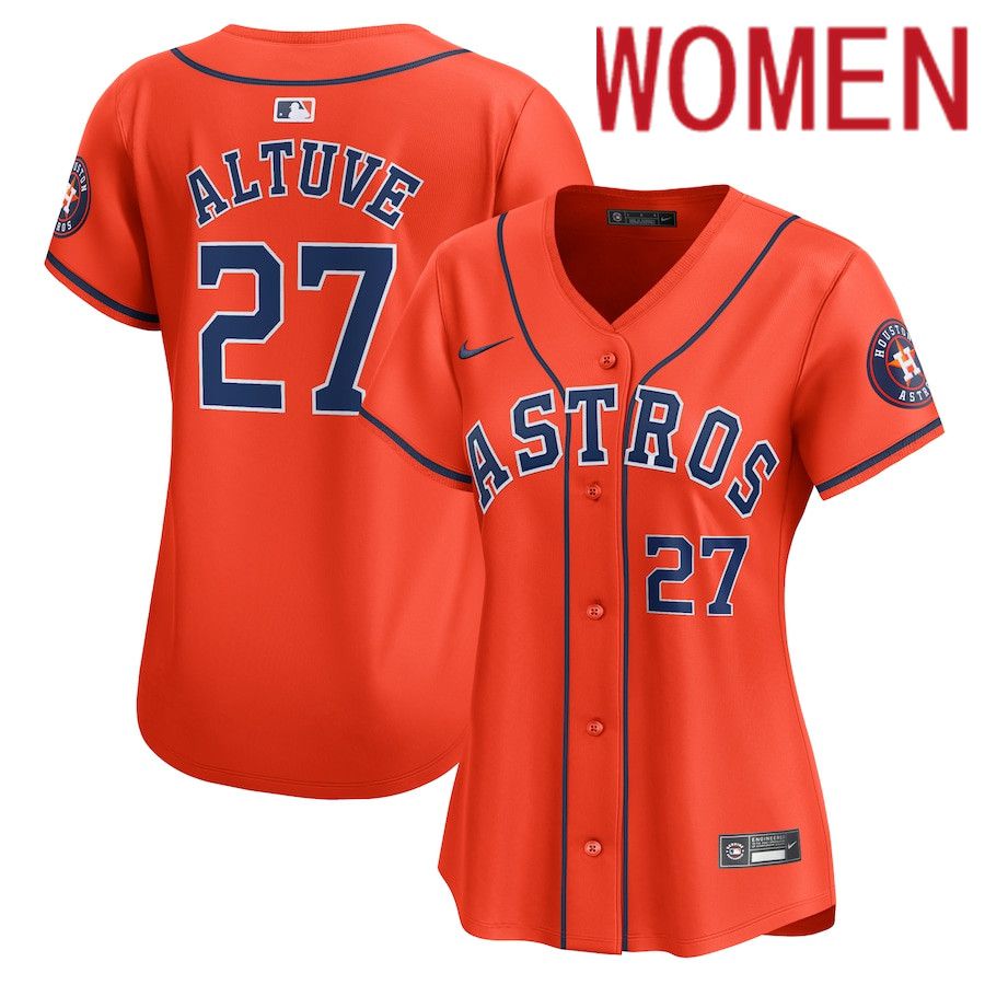 Women Houston Astros 27 Jose Altuve Nike Orange Alternate Limited Player MLB Jersey